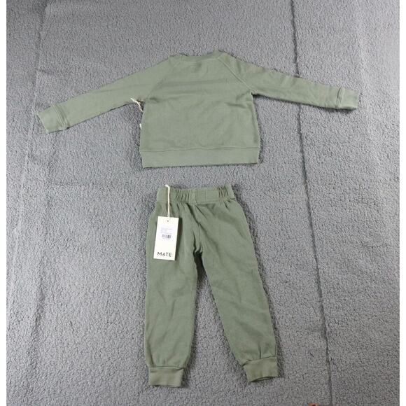 New Mate The Label Kids Lot of 2 Green Sage 12/18 Sweatshirt Sweatpants Organic - Picture 2 of 2
